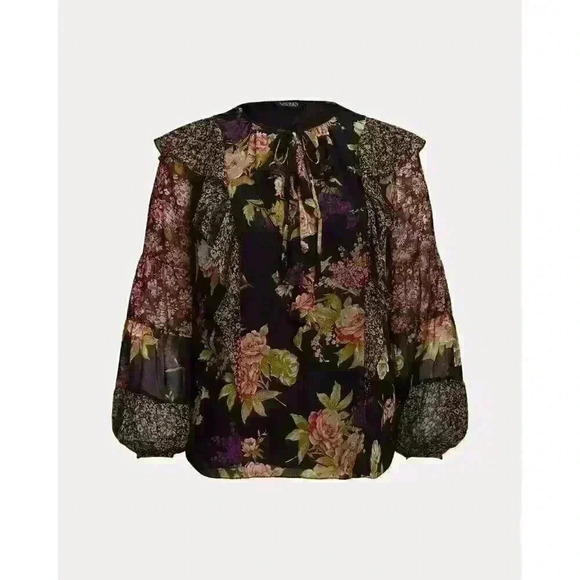Lauren Ralph Lauren Tops - NEW! Lauren Ralph Lauren Women's 3X Floral Ruffle-Trim Georgette Blouse NWT $165